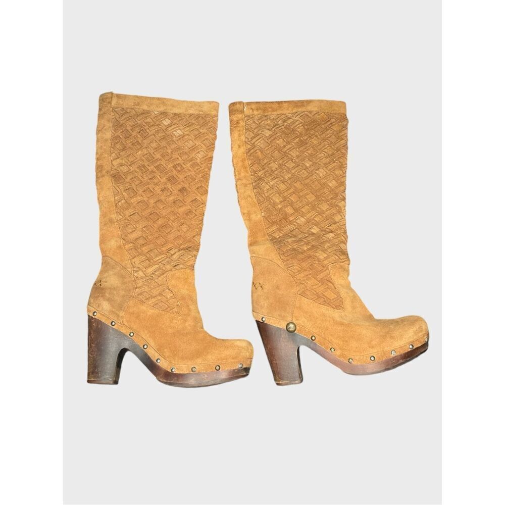 UGG Australia Brown 18" Arroyo Boots 4" Heel Knee High Boots Womens size 9 Lamb